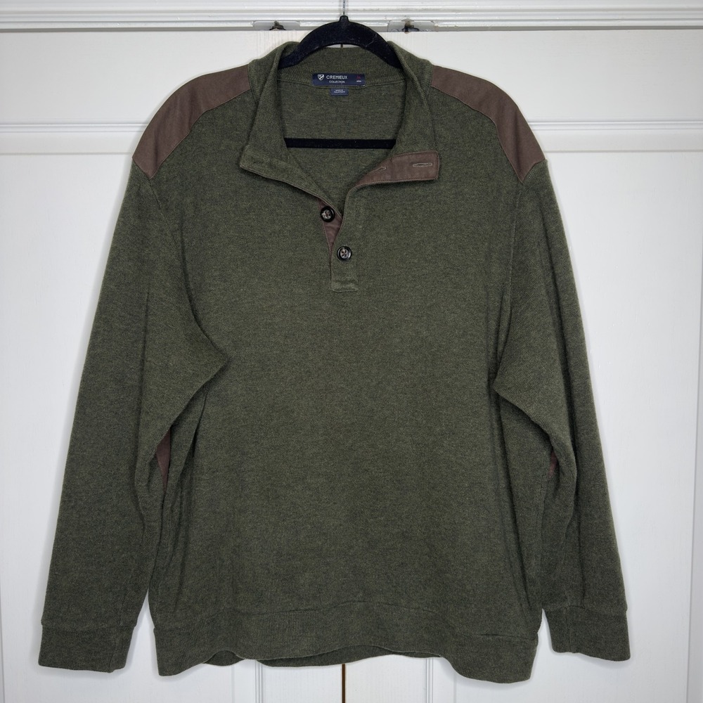 Cremieux Pullover‎ Sweater Mens XL Mock Neck Suede Shoulder Elbow Patch Casual